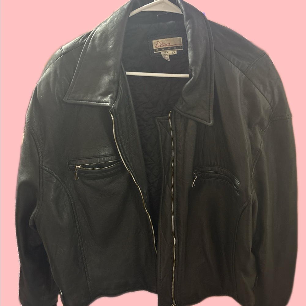 a.n.a Black Men's Leather Bomber Jacket with Zip Pockets